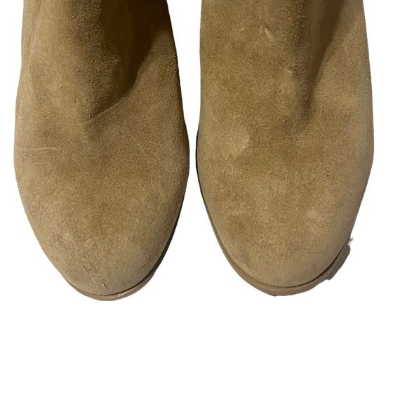 Zara Suede Leather Ankle Booties With Gold Studs Camel Beige Tan Dancing Size 38 - Picture 2 of 10